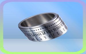 Stainless steel women Men give you Time Rotating Arabic Numerals Calendar Ring Clock XR00012734600