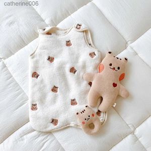 Sovsäckar tecknad film baby plysch bomullssaze sovsäck ärmlös väst anti-kick soversack för nyfödd höst vinter tjej pojke klänning231225