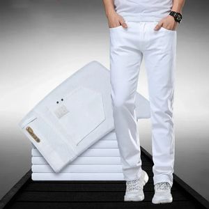 Estilo clássico dos homens regular ajuste jeans branco negócios moda inteligente denim avançado estiramento calças de algodão masculino marca calças 231222