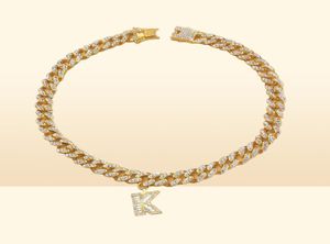 Bling Hip Hop 26 Baguette Letter Necklace Stainless Steel for Women Thick Miami Cuban Link Chain Men Iced Out Choker Necklace 21037777725