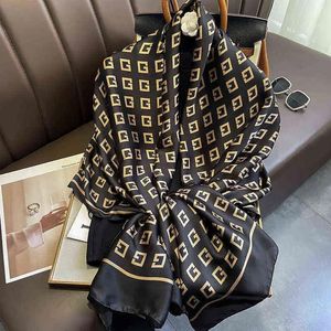 Sarongs 2022 Designer Silk Scarf Female Fulard Bandana Long Shawls لفات Winter Neck Scsves Pashmina Lady Hijab Luxury New Y220527