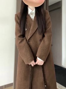 2023 Winter Koreanische Lange Woolen Kosten Frauen Zweireiher Chic Casual Lose Graben Jacke Weibliche Mode Oberbekleidung Blazer Mantel 231225