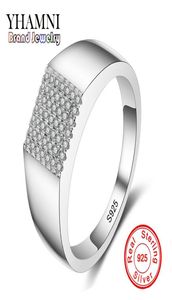 Yhamni Orijinal Gerçek Katı 925 STERLING Gümüş Yüzük Lüks CZ Diamond Man Düğün Mücevher Yüzük Nişan MJZ0254366370