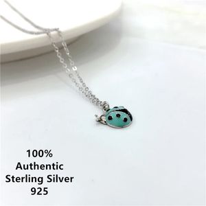 Green Ladybug Crystal Sterling Silver Collar Plata de Ley 925 Stone Necklace Chain Collares Para Mujer Jewely 231225