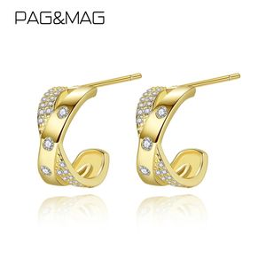 Stud Pagmag Trendy Hoop örhängen Sterling Sier Cubic Zircon Charms 14K Gold Plated Women Fashion Earings smycken gåva