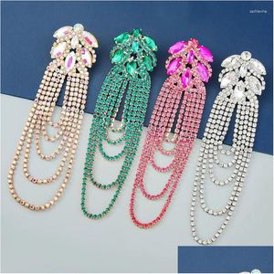 Dingle ljuskronor örhängen charm Colorf Crystal Statement Rhinestone Long Fringe Tassel för Grand Dinner Party Drop Delivery Jewely OTPA6