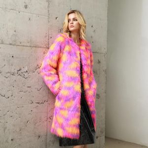 Giacche da donna Giacca Fux Furx Multicolor Multicolora a manica lunga Fourrure Fluffy Fluccia pelliccia calda finta pelliccia finta cappotto inverno.