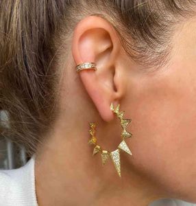Boucles d'oreilles en forme de cerceau pour femmes, bijoux au Design Unique européen, Micro pavé coloré, rivets CZ, cercle à pointes, 2021, 30323869788477
