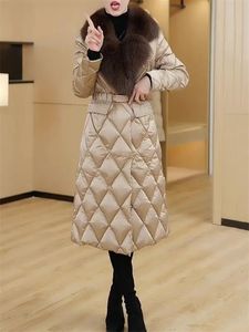 Imitação de estilo de inverno europeu grande colarinho de pele largo pato branco de pato branco Down Jacket Women Slimming Warm Coat 231222