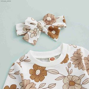 Clothing Sets 0-3Years Kid Baby Girl Autumn Clothes Set Long Sleeve Flower Print Pullover Trousers Headband
