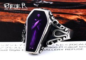 Undertaker Skull Gothic Antik Vampir Ring Edelstahl mit lila Farbe Film Punk Rock Schmuck für Mann BR85011600665