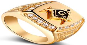 Hellegeringsguldpläterad fyrkantig ring inbäddad diamanter Masoniska ring Men039S Ring Hip Hop Rings smycken för 7953825
