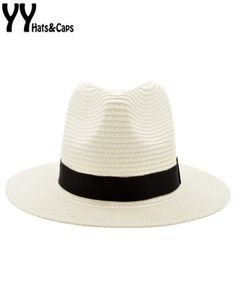 Bred Brim Summer Fedora Jazz Cap Straw Panama Hats för män Straw Sun Hats Women Beach Caps Par Sun Visor Hats Chapeu YY18030 Y22414100