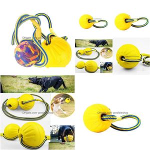 Dog Toys Chews Pet Eva Ball With Rope Interactive Tug Of War Toy For Large Dogs Elastic Floating Training Chew Supplies Drop Deliv Dhweh