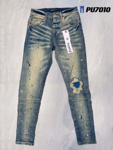 Man jeans designer lila jeans mager rippad cyklist smal rak mager byxor designer stapla us size jeans mens trend märke vintage byxa mens 29-40 7010