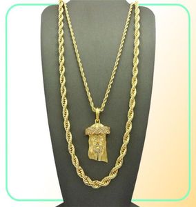 Höfthöften Iced Out Jesus Face Pendant W 24 10mm 30 ROPE CHAIN ​​NACKLACE SET 2 PCS Necklace Set Rapper Accessories251C3922705