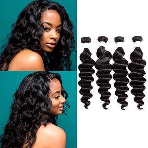 Indian Virgin Human Hair Double Wefts Loose Deep 4 Bundles Hair Extensions Natural Color 10-30inch
