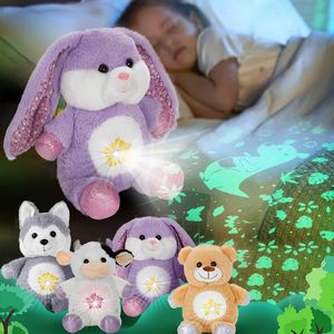 Room Projector Husky Bear Plush Toys Doll Cotton Throw Pillows Stuffed Animals Toys for Girls Glowing Bunny Atmosphere Light 231225