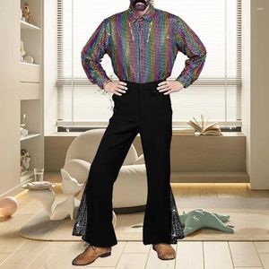 Erkekler Pantolon Bell-Bottom Retro Disco Fantezi Pantolon Erkekler için Parlak Pullu Fired Hem Hippi Kostüm Cadılar Bayramı Karnaval Partisi