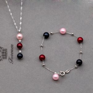 Orecchini da collana Impostare Gioielli perle e braccialette 6-8 mm perle rosa nera rossa in argento rotondo PB695