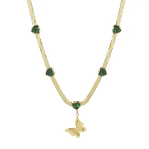 Necklaces Pendant Fashionable Emerald Heart-shaped Butterfly Necklace with Matte Finish - Gold-plated Green Gemstones Goldplated