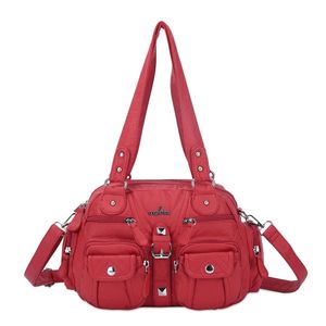 Väskor Angel Kiss Brand Hot Selling Pu Leather Women Handväska rymlig kapacitet Lady Shoulder Bag med två fack och många fickor