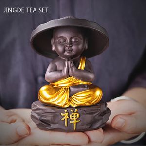 Criativo roxo areia chá vazando chá pet decoração roxo argila conjunto de chá acessórios escritório desktop pequeno monge zen ornamento 231225