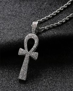 Iced Out Egyptian Ankh Key Pendant Necklace With Chain 2 Colors Fashion Mens Halsband Hip Hop Jewelry 201013239R2096391