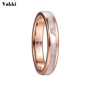 Pierścienie ślubne Vakki 4 mm Węglowodany pierścionek damski różowy złoto stal z matką perłową skorupę komfortowy rozmiar 5-101189f