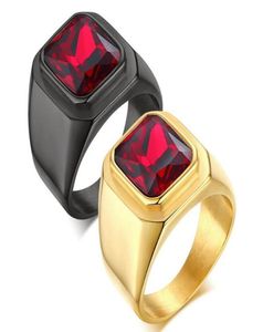 n321 Fashion gifts jewelry Gold Black Choose Punk Stainless Steel Gothic Red gems ruby Large Stone Band Ring Women men 8111284687