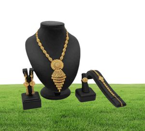 Indiska smycken set guldpläterad brud bröllop dubai nigerianska smycken s afrikanska halsband örhängen armband ring arabiska 2112044752269