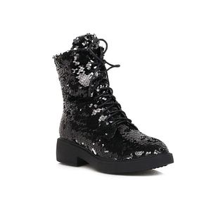 Color-Changing Sequined Cloth Autumn And Winter Trendy Women's Boots One-Color Changing Multi-Color Magical Shoes Sequin Circle 231225