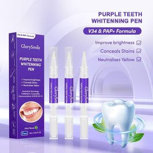 Glory Smile V34 Tandblekning Pen Tandblekning Essence Gel Seting Toothkräm Purple Tooth Cleaning Brush