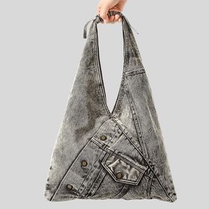 Vintage Rivet Denim Women Shoulder Bags Designer Jeans Lady Handbags Casual Simple Y2K Punk Large Tote Shopper Purses for Cool Girls