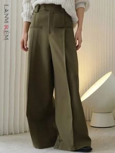 Lanmrem 2023 Spring Women Solid Color Button High Waist Pantaloni lunghi Ladies Casual Fashion Wide Leg Pants 2J378 231222