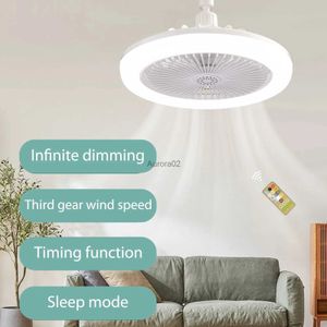 المعجبين الكهربائيين ، مصباح المروحة العطرية Universal E27 LID LED LED مصابيح المروحة 3-BALDE TIMPLING TIMING 3-GEAR ROID لمهجع غرفة النوم YQ231225