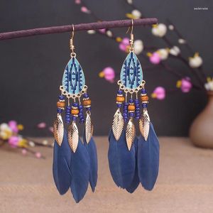 Stud Earrings 1Pair 10cm Bohemian Long Feather Dangle For Women Beach Chain Tassel Drop Wedding Bride Jewelry Girl Gift