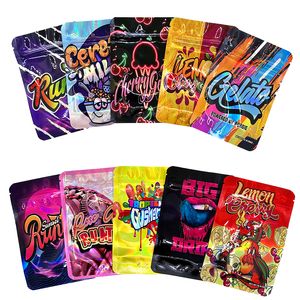 Digital Laser Heat Seal Mylar Bags 7g Zipper Lock Smell Proof Pouch Packaging Runtz Crtoon Holographic Shape Die Cut Plastic Case OEM Custom