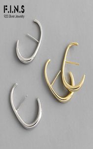 Fins Korean Style Woman S925 Sterling Silver Earrings Ins Minimalist Ctype Earrings Twotone Simple Design Fine Jewelry 2103259817848