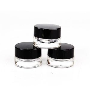 Bärbar 3G 5G tomma glasburkar med svarta lock foder 5 ml Klar runda tjocka glasflaskor Små behållare för oljeläpp Balm Wax Cosmetics Bottle