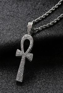 Iced Out Egyptian Ankh Key Pendant Necklace With Chain 2 Colors Fashion Mens Halsband Hip Hop Jewelry 201013239R2347424