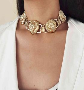 Gsold Fashion Hiphop Exaggerated Multiple Lion Heads Choker Necklace Metal Charm Women Street Style Jewelry Party1680530