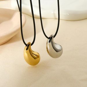 Pendant Necklaces Stainless Steel 16K Gold Plated Water Drop Necklace For Women Stylish Black Cord Flexible Collar Jewelry Gift