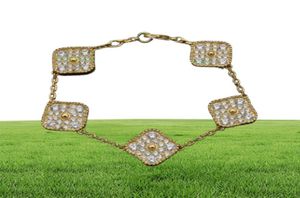 فاخرة كاملة الماس خمسة زهرة سلسلة أربع أوراق سوار البرسيم الكوري مصمم الأزياء سوار كريستال للنساء 18K الذهب مطلي 5619260