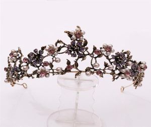 Barok Vintage Siyah Mor Kristal İnciler Gelin Tiaras Crown Pageant Diadem Peçe Tiara Düğün Saç Aksesuarları 22071689097107285438