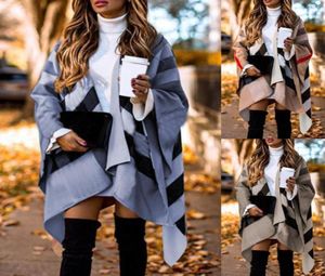 Scarves Autumn Winter Women Fashion Batwing Sleeve Coat Plaid Stripes Poncho Scarf Shawl Vintage Panchos Female1661721