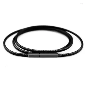 Charker 1/1.5/2/3mm de couro preto Cords de couro redondo Colar de corda de corda Craft Craft com fecho de aço inoxidável 50cm 60cm