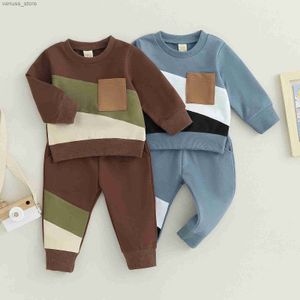 Kläder sätter avslappnade baby pojke kläder höstkläder set för barn kontrasterande färg långärmad tröja elastiska byxor småbarn faller