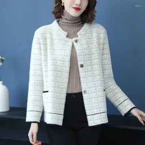 Women's Jackets 2023 Imitation Mink Velvet Short Sweater Coat Spring And Autumn Plaid Top With Thickened Knitted Cardigan Jacket