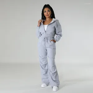 Calças de duas peças femininas lounge use esportivo feminino de zíper casual capuz jaquetas colheita colheita de tração de luta de luta de streetwear